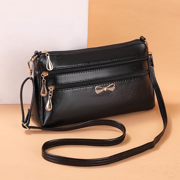 TAS SELEMPANG WANITA IMPORT 3 RESLETING MURAH KOREA KULIT HITAM VOLVA TA374B5 BATAM SLING BAG CEWEK