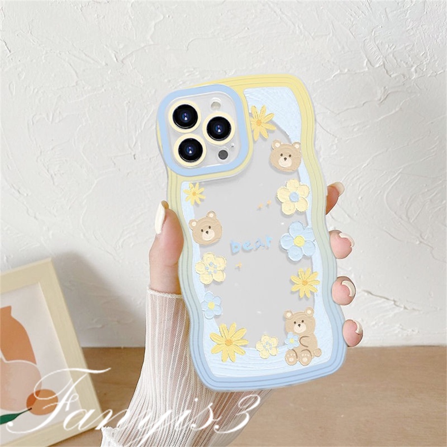 Redmi 12C A1 10C 10A 10 9 9A 9C 9T Note 11 Pro+ 11s 11 10s 10 9s 9 8 Pro Poco X4Pro X3 Pro X3NFC M4 Mi 11 Lite 10TPro Rabbit Bear Flower Wave Frame Phone Case TPU Soft Protective Cover