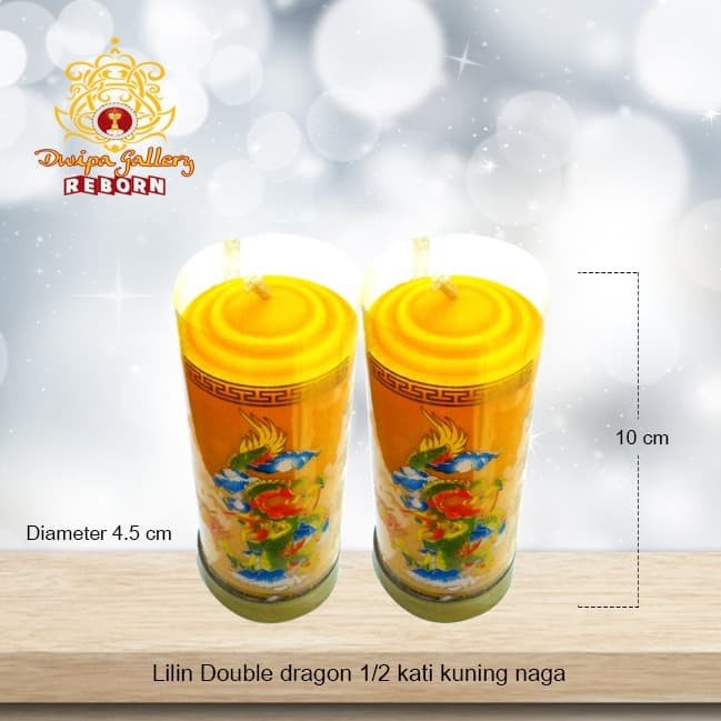 Lilin/ Candle Puja Sembahyang Double Dragon 1/2 Kati Kuning Naga