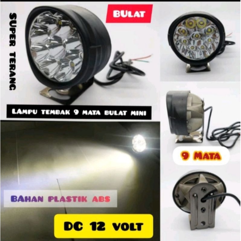 Lampu tembak 9 mata bulat - lampu sorot 9 led mini