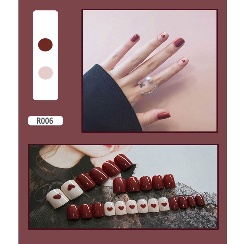 R001-r020 24pcs / box Kuku Palsu Full Cover Untuk Nail Art