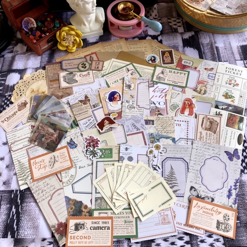

Vintage Frame Old Paper Bundle (95pcs) journaling kit bujo ephemera sticker scrapbook retro lettering notebook binder diary yunani eropa stickynote deco paper murah
