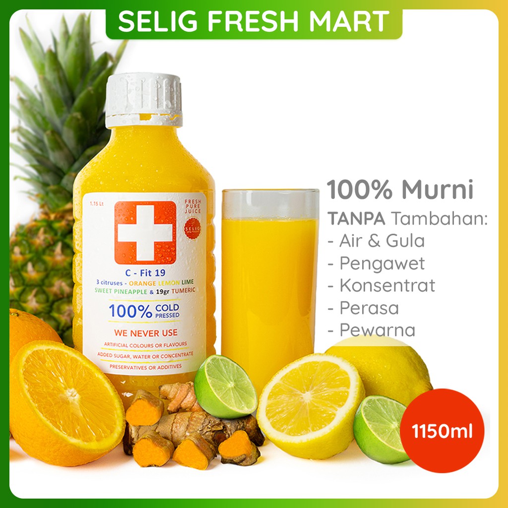 

Cold Pressed Juice 100% Kunyit, Lemon, Orange, Jeruk Nipis, & Nanas 1150ml C-Fit 19 Selig Fresh Mart