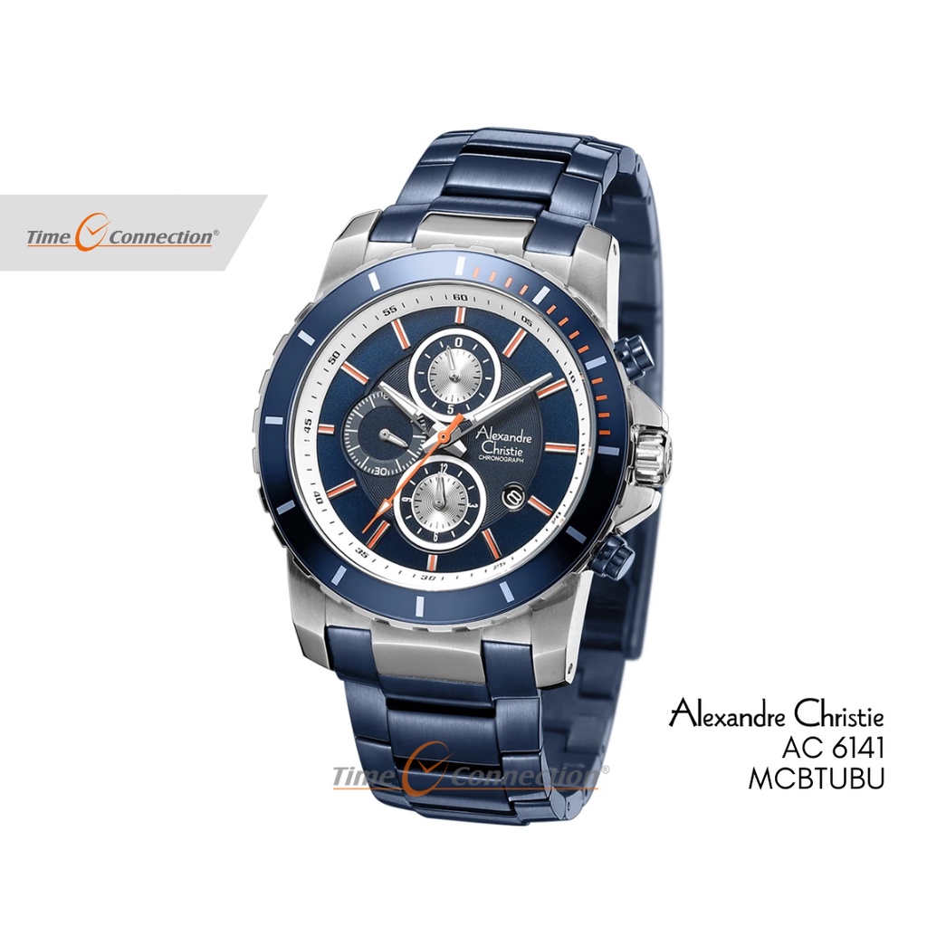 Alexandre Christie AC 6141 MCBTUBU Biru Silver Original / Jam Tangan Pria Rantai / Stainless Steel B