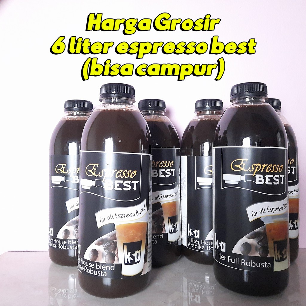 

Grosir : espresso based murni 6 botol kemasan 1 liter bs untuk reseller