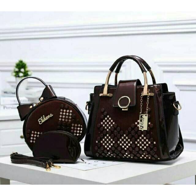 Tas Eldora Stacie ES1133 (3in1) set wanita branded batam glossy fashion import