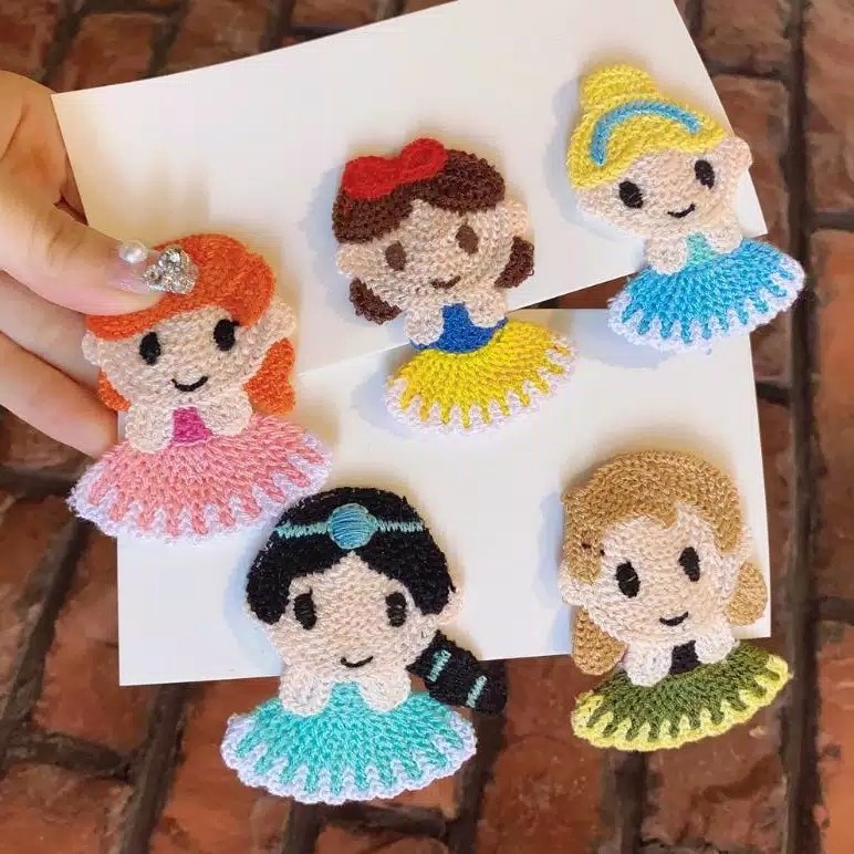 JEPIT RAMBUT RAJUT ANAK Karakter All Princess - Jepitan Rambut Anak Korea Style Lucu Bahan Rajut Kain