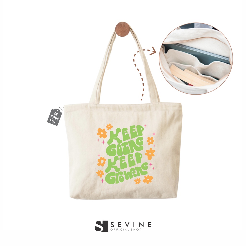 Sevine Tote Bag Kanvas Emily Aesthetic Resleting Tas Wanita Kuliah Fashion Laptop Totebag Quotes Groovy Retro Vintage - KGR