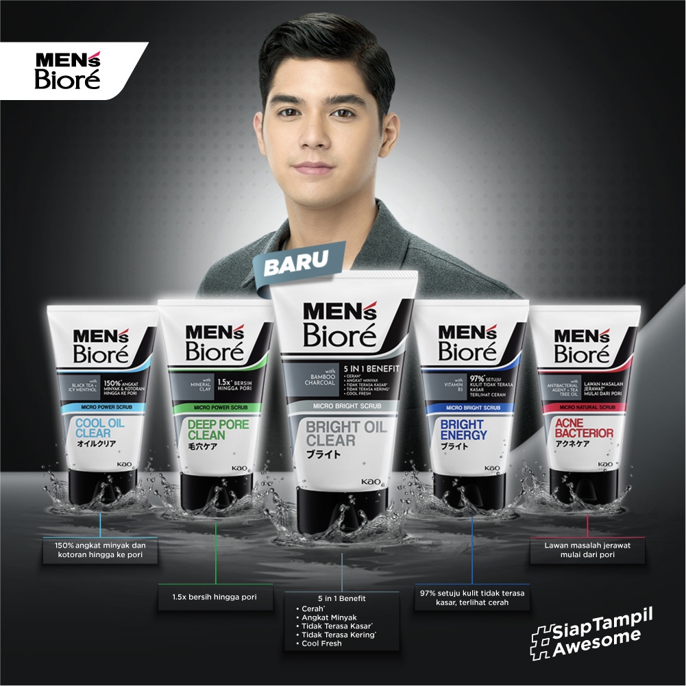 Men's Biore Micro Scrub Sabun Muka Pria Untuk Kulit Kusam Bright Oil Clear Eksfoliasi 100 gr - Facial Wash