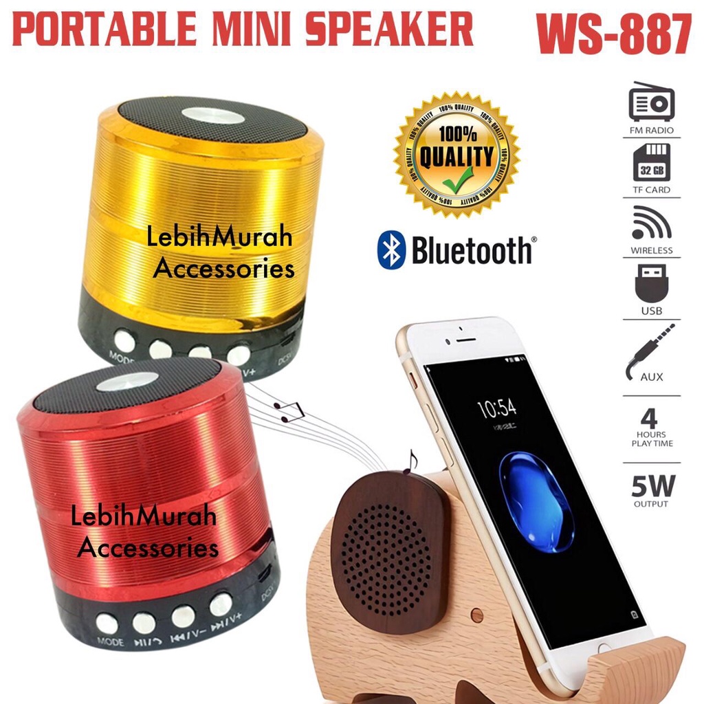 Speaker Bluetooth Music Box Motif Chorme Type WS887 Speaker Wireless Stereo WS 887 Speaker Mini Speaker Aktif