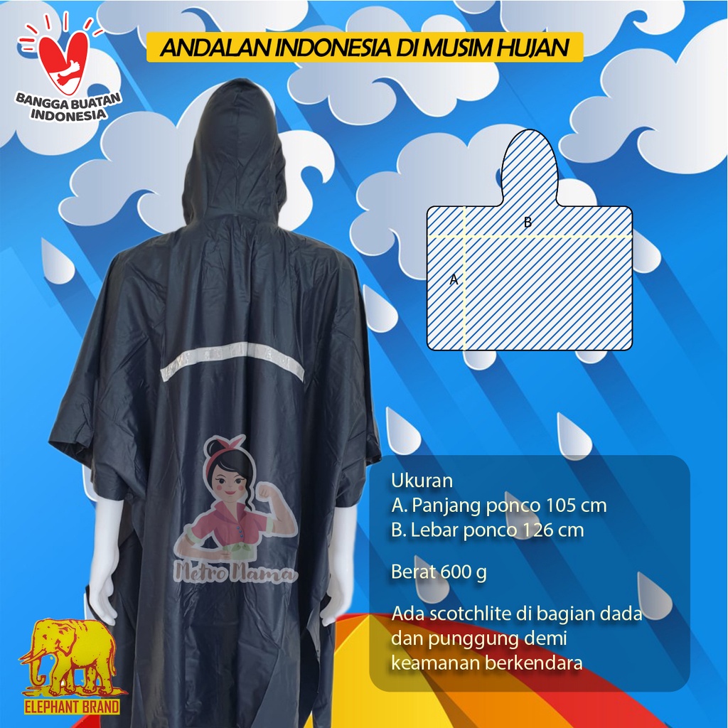 Jas Hujan PONCO GAJAH ELEPHANT Big Top ORI Jaket mantel Tebal