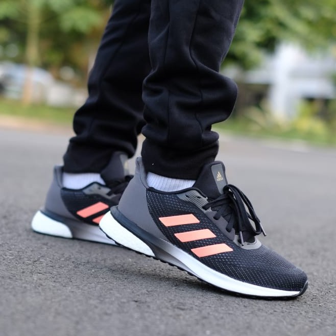 Sepatu Original Adidas Boost Astrarun Black grey orange