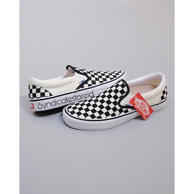 BONUS TAS!!! SEPATU VANS SLIP ON CHECKERBOARD PREMIUM Black White SEPATU SLIP ON VANS CATUR