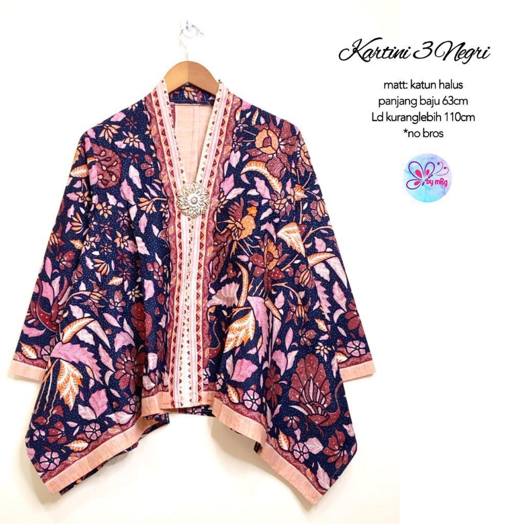 PREMIUM Blus Kartini 3 Negeri Navy Batik Katun Motif Mewah Daun Ungu Baju Pesta Tradisional Baju Atasan Kebaya Kondangan Encim Kutubaru Modern Viral Motif Klasik Burung Merak