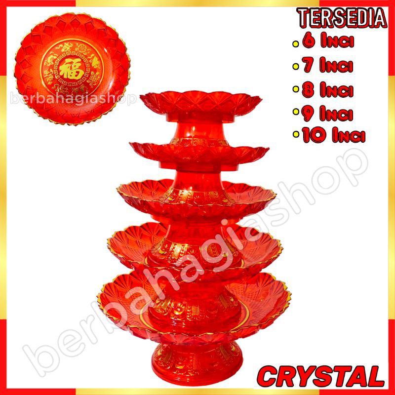 Piring Buah Persembahan Sembahyang Puja Altar Merah Kristal Impor Taiwan High Quality