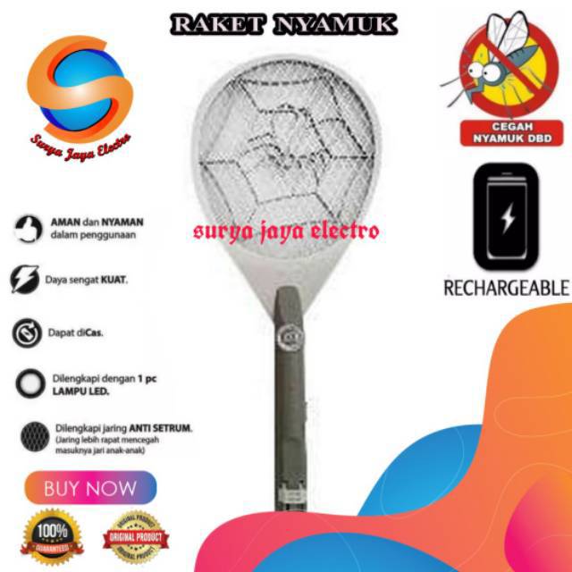 Raket nyamuk 2 in 1 + senter led putih termurah langsung PABRIK