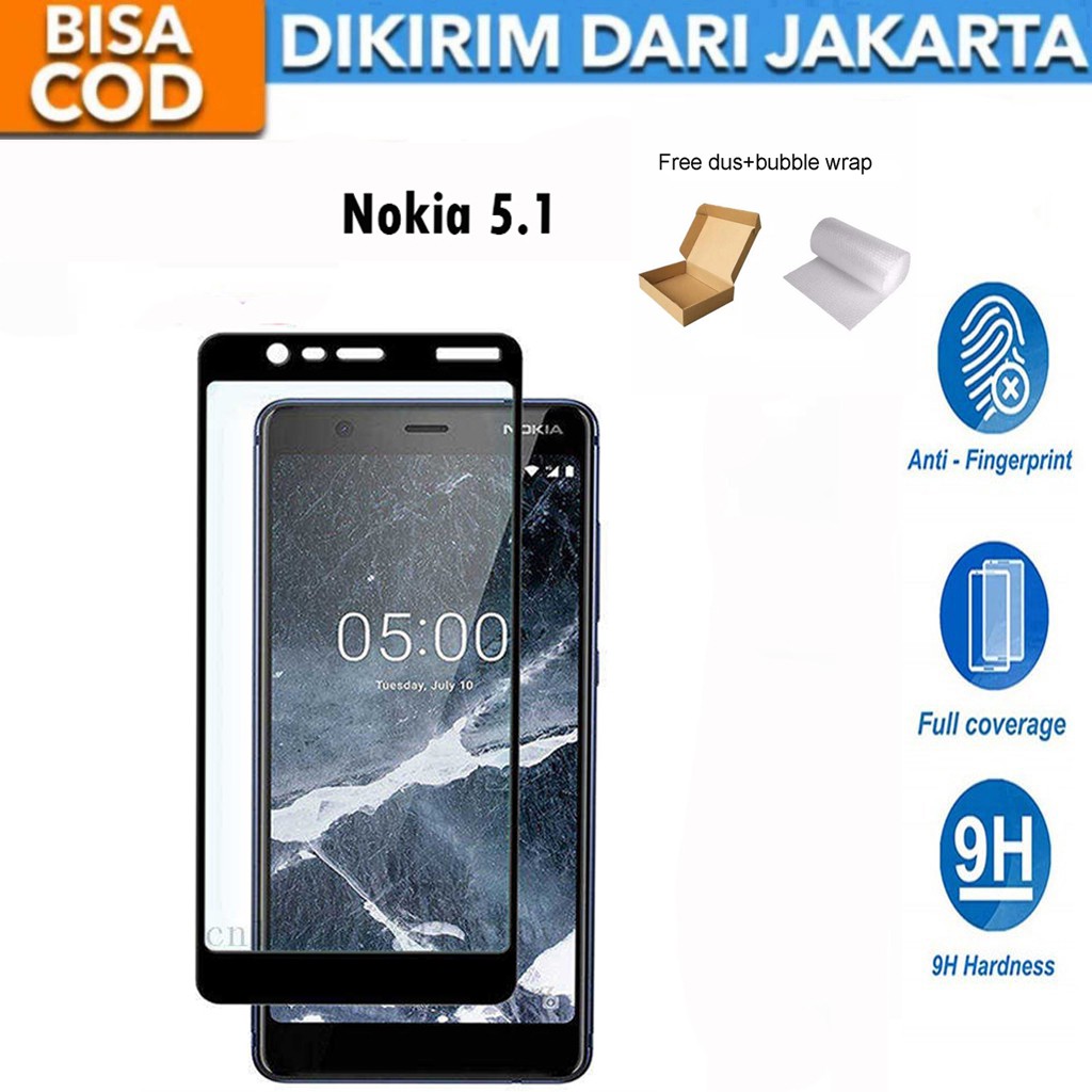 Tempered Glass Nokia 5.1 Full Cover / Full Screen Protector Anti Gores