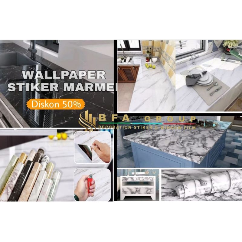 Wallpaper stiker Marmer, Sticker Premium Motif Marmer Anti minyak, stiker meja, stiker dapur