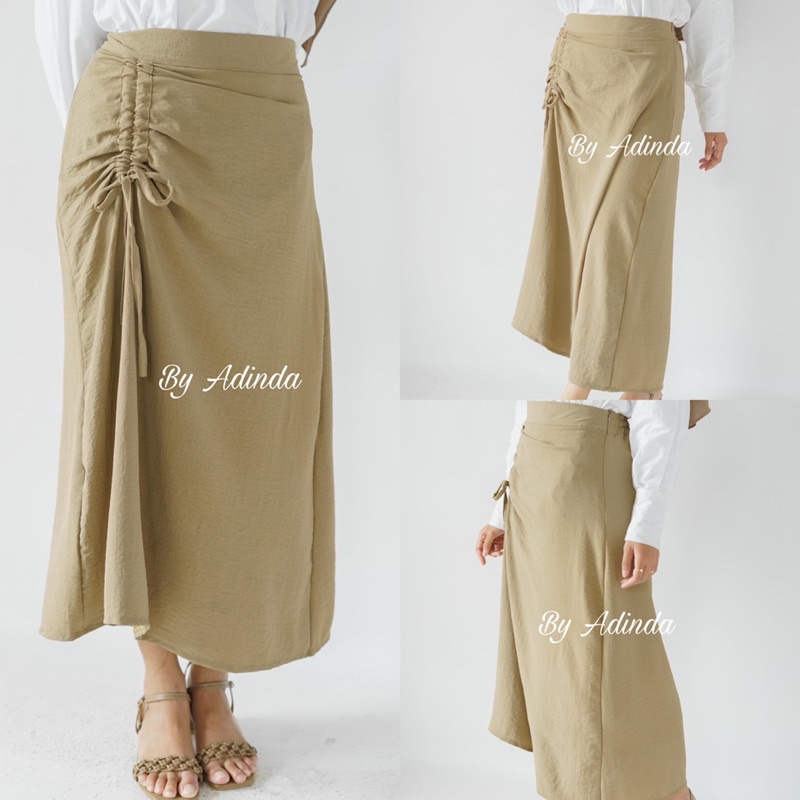 𝐁𝐘 𝐀𝐃𝐈𝐍𝐃𝐀 Tamara Skirt - Rok Serut Casual Flowy Crinkle Skirt Airflow Midi Maxi Ruched - Rok Wanita Korean look