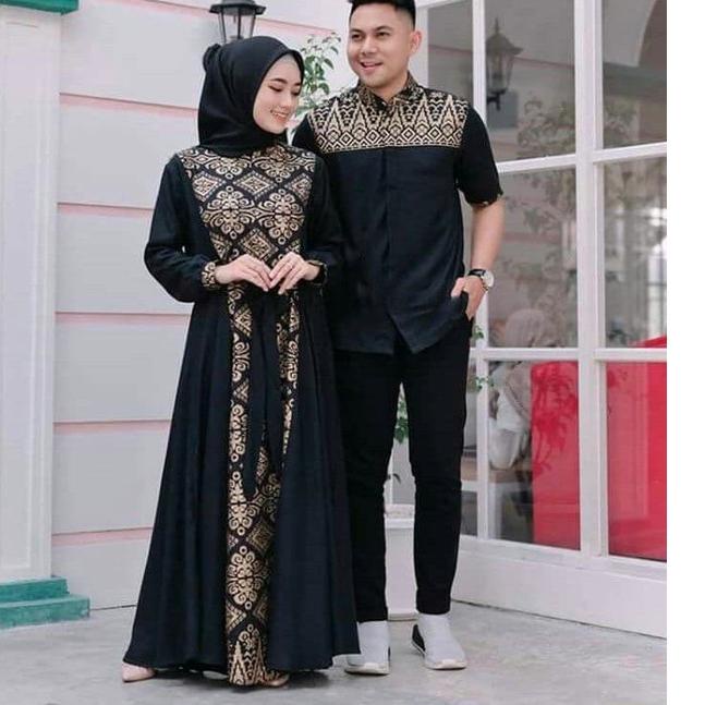 Murah set dress gamis couple baju couple pasangan gaun pesta muslimah batik couple modern baju pesta