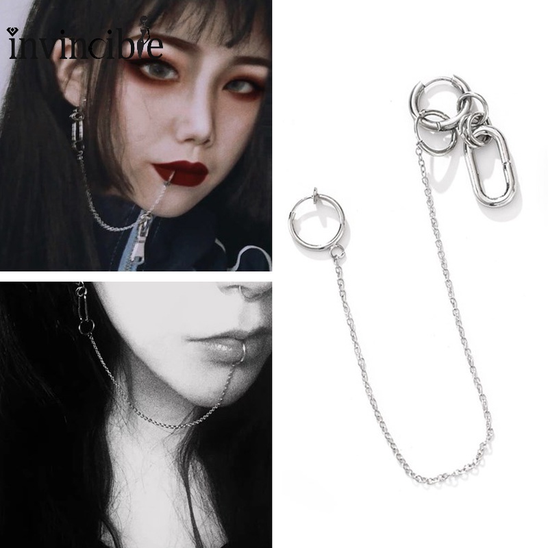 Anting Tindik Palsu Model Rantai Gaya Punk Untuk Hidung Dan Bibir