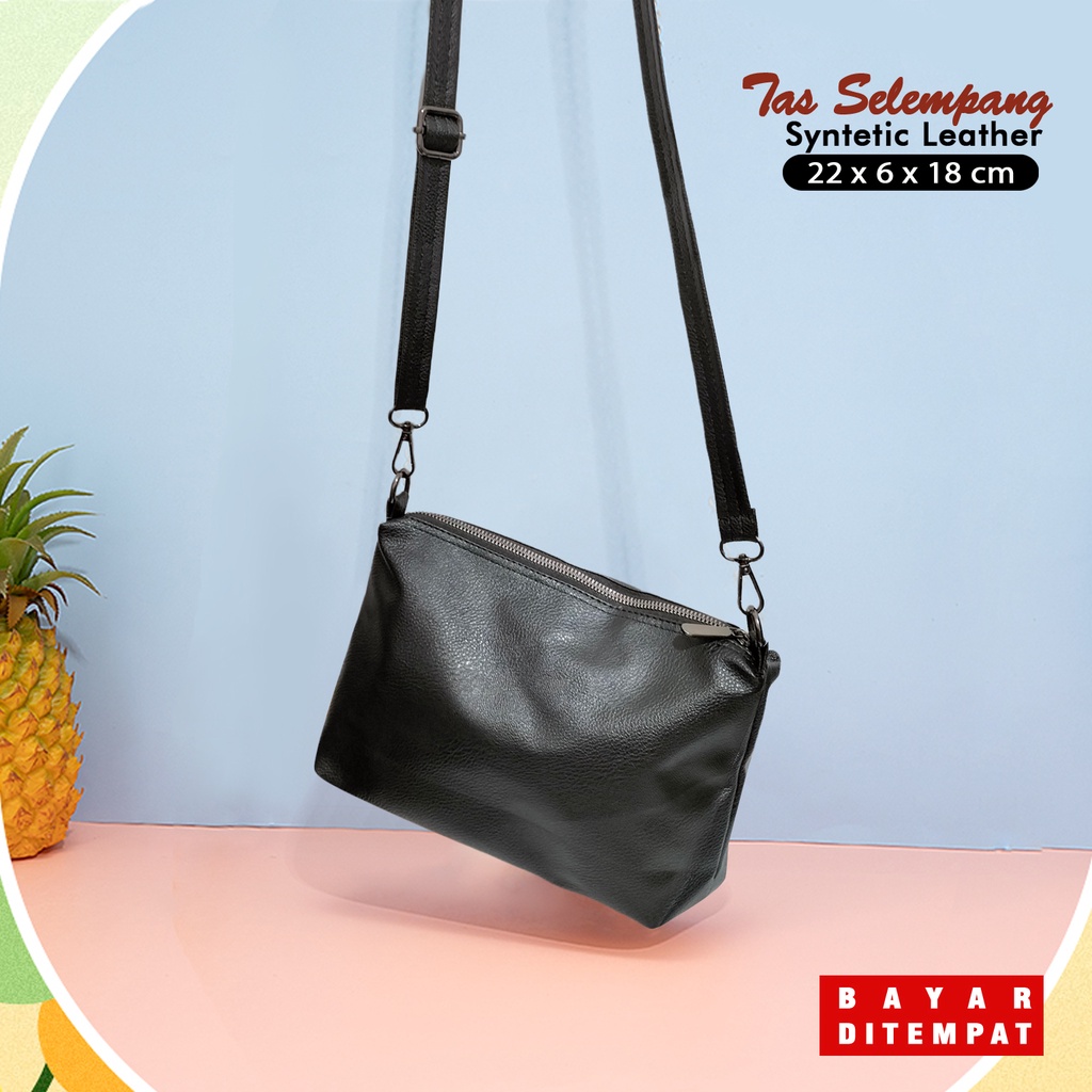 Tas selempang wanita polos kulit sintetis kekinian remaja sling bag cewek tas bahu slempang