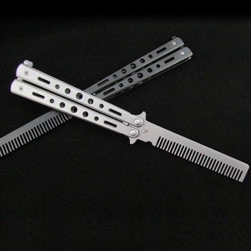 Sisir Lipat Besi Butterfly Balisong Training Hair Comb Stainless Steel