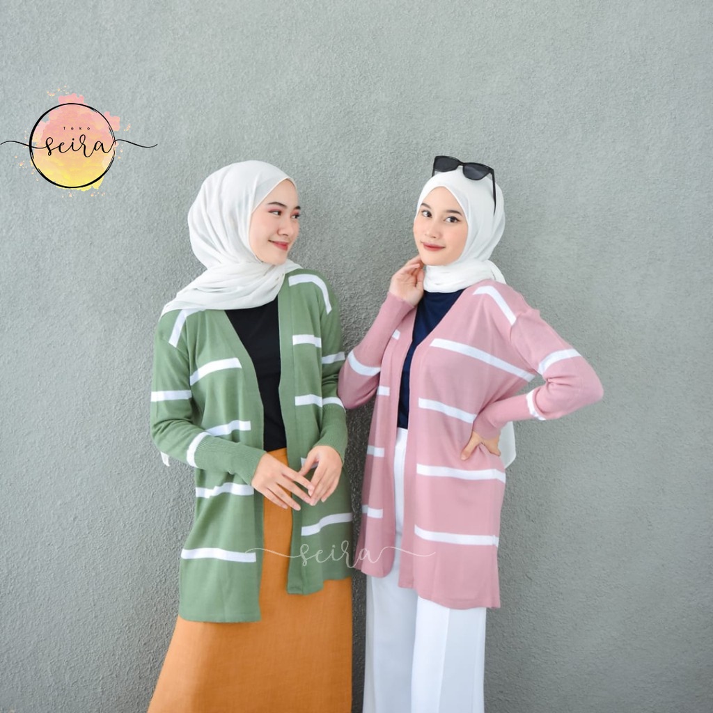 [BISA COD] Saera Cardy Outer / Saera Strip Cardigan Rajut Wanita Garis Stripe /  Pearly Clothes Saera Cardy Allura