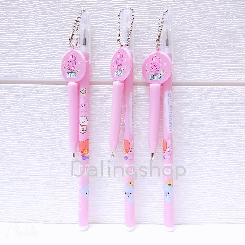 Dalingshop / PULPEN GEL BT21 + GANTUNGAN UNIK LUCU BT21 / PEN BT21 / PEN SQUID GAME + GANTUNGAN BONEKA GOYANG  / PULPEN SQUID GAME-Mini Pen Pink 1pc