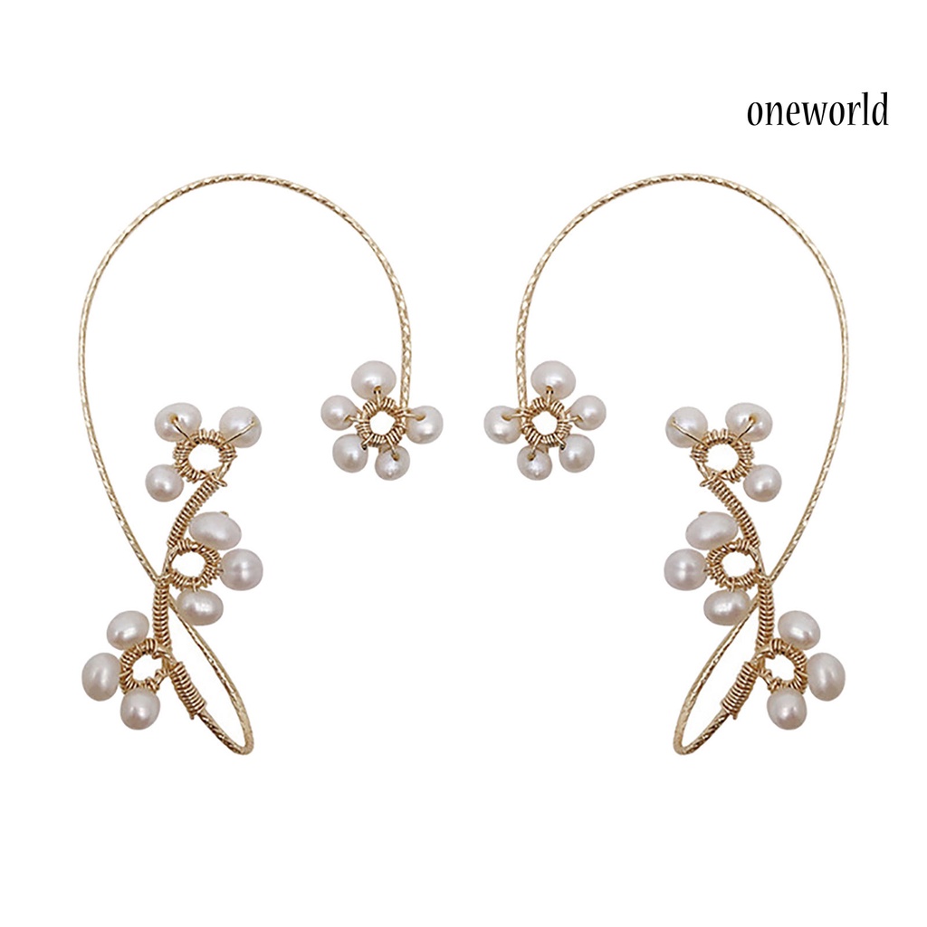 OW# 1Pc Women Fashion Faux Pearl Flower Non Pierced Hanging Ear Clip Earring Jewelry