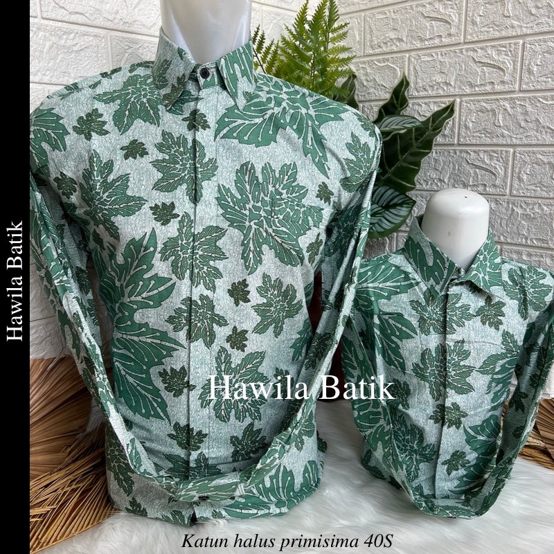 Kemeja Batik Couple Ayah dan Anak Premium Hijau Sage