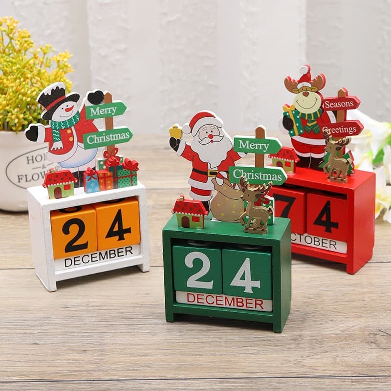 Kalender Kayu Ornamen Natal Lucu Dekorasi Kado Christmas Santa Snowman