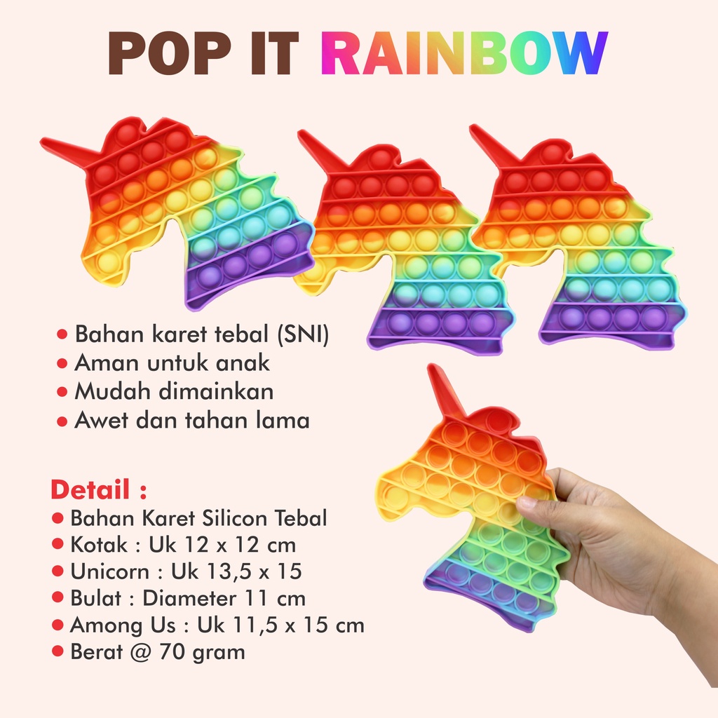 Mainan Pop it / Pop It Murah : Pop it Rainbow Unicorn Fidget Toy Push bubble Penghilang Stres Mainan Anak Murah-7