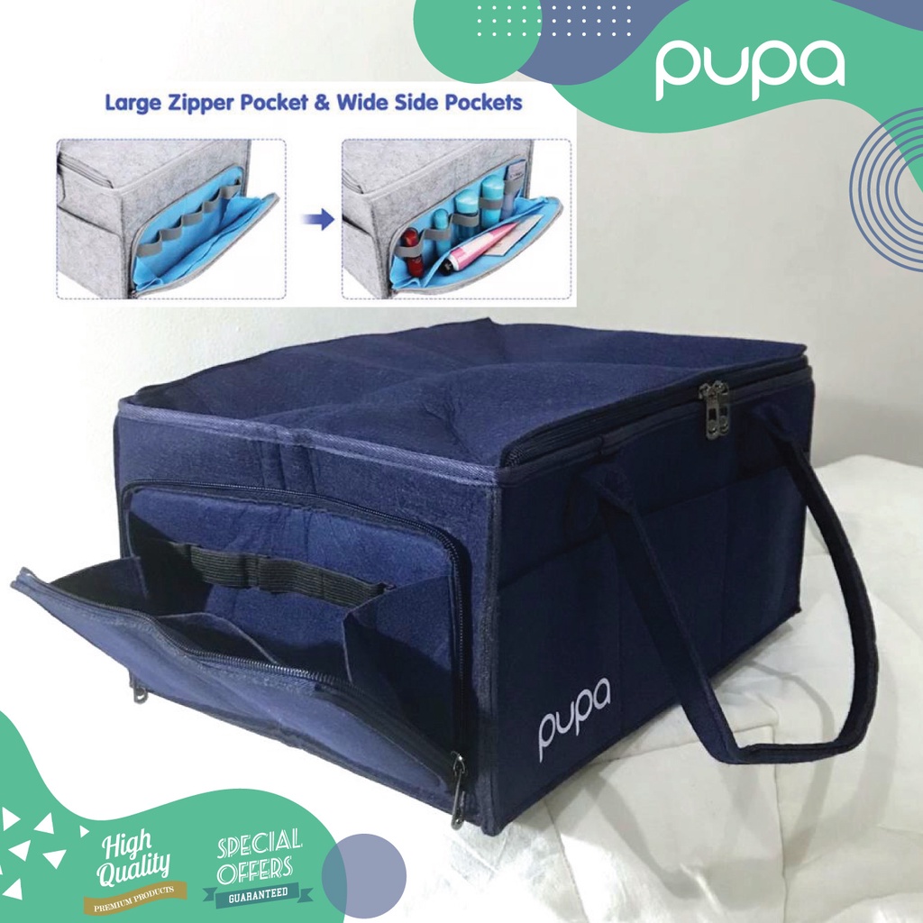 CADDY BAG BAYI + TUTUP RESLETING / FELT BABY DIAPER CADDY BAG ZIPPER - Caddy Bag Baby Tas Bayi Multifungsi Portable / Tas Diaper Bayi