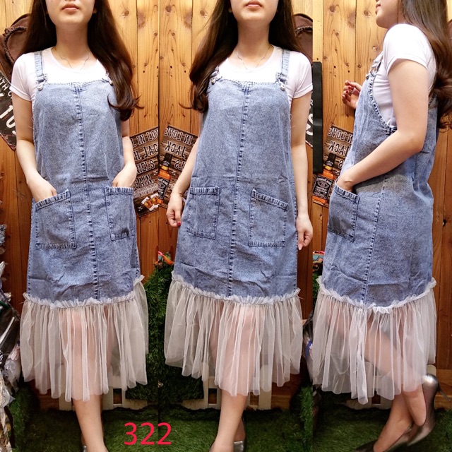 OVERALL DENIM TUTU LAYER DOUBLE POCKET322