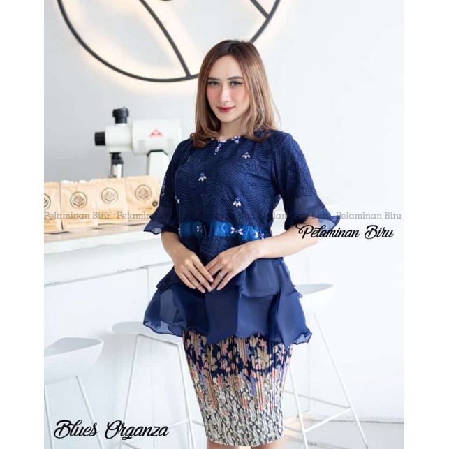 BLOUSE ORGANZA NATALIA | BAHAN BRUKAT MIX ORGANZA | By Pelaminan Biru