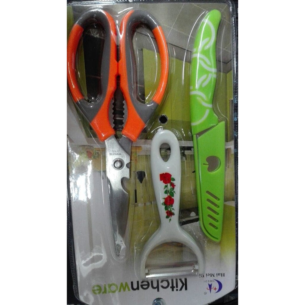 set alat dapur 3in1 PISAU GUNTING PENYERUT