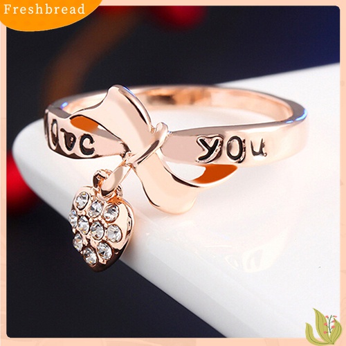 [TERLARIS]Women's Fashion Rhinestone Love Heart Pendant Bow-Knot Wedding Party Ring