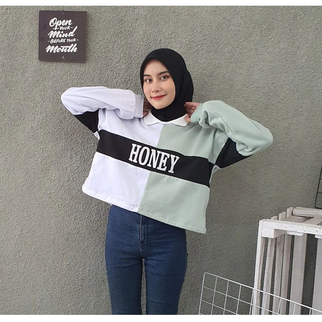 HONEY COLAR CROPE SWEATER - SWEATER CROOPE - CREWNECK TERBARU