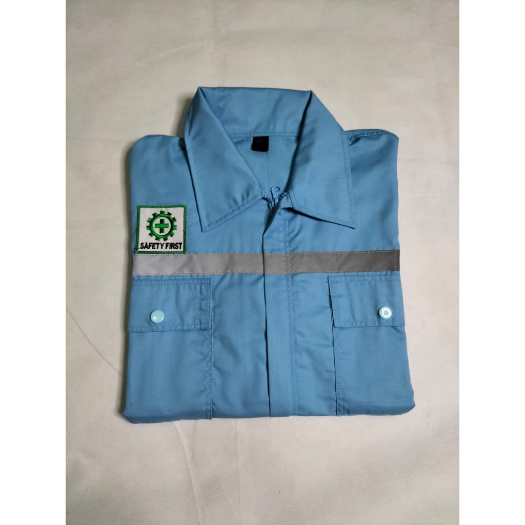 Kemeja Safety | Atasan Wearpack | Seragam Proyek Lengan Panjang Full Biru Langit