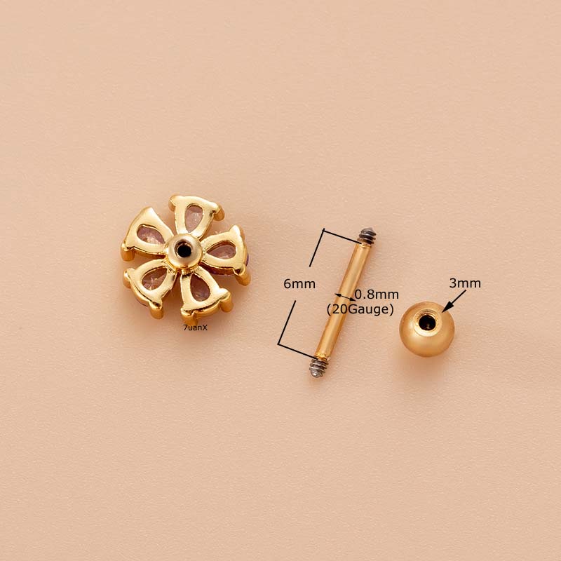 1 Pc Anting Stud Tindik Bentuk Anggur Hati Bunga Ungu Bahan Stainless Steel 316l 20Gauge