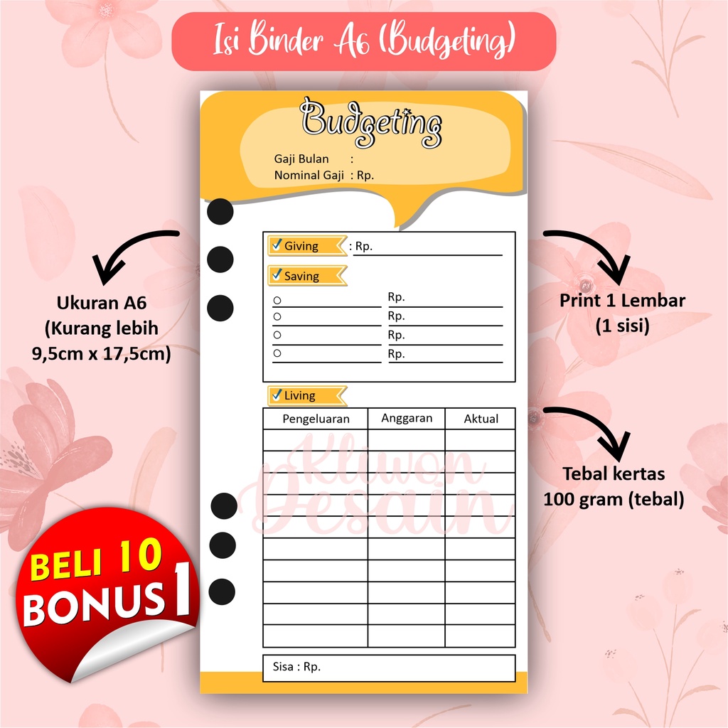 

isi kertas binder a6 ring 6 budgeting