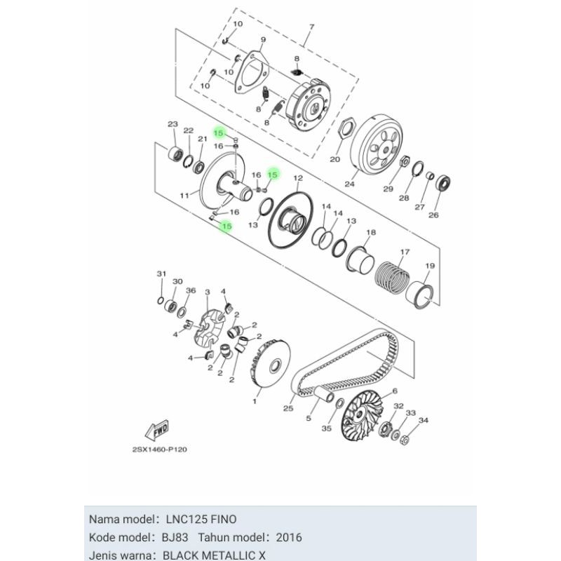 PIN GUIDE PULLY FINO 125 FREEGO FAZZIO SOUL GT 125 ASLI ORI YAMAHA 2PH E7664 00