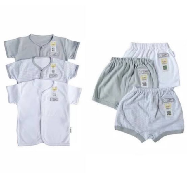 Baju Setelan Fluffy Kancing Depan Pendek isi 3 Stel / Setelan Baju Bayi