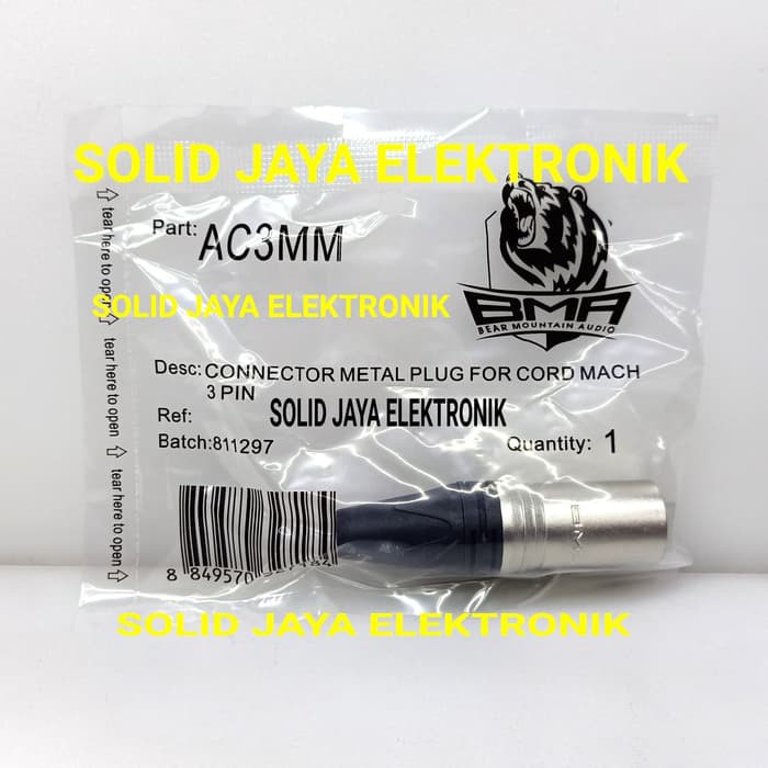 JAK BMA JACK CANON MALE BMA AC3MM ASLI KONEKTOR XLR 3P 3 PIN PLUG MIC JEK JAK JECK JAC JEC KANON COWO LAKI BMA AC3MM BMA ORIGINAL ASLI