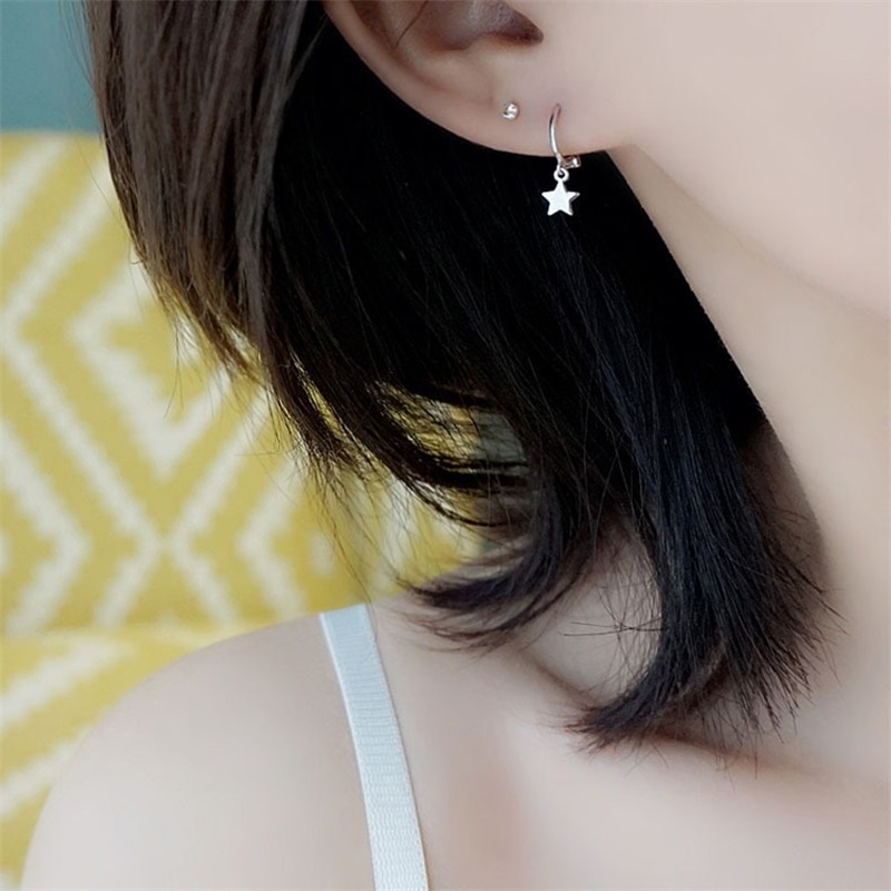 Anting Tusuk Gantung Desain Hati / Bintang / Salib Mini Gaya Korea / Minimalis Untuk Wanita