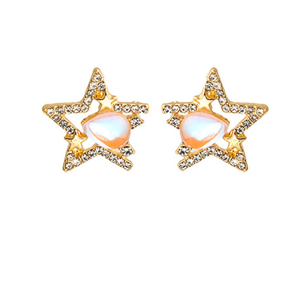 Anting Tusuk Bentuk Bintang Geometris Aksen Kristal Warna Emas Untuk Wanita