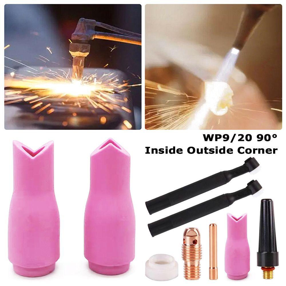 Solighter 10pcs Nozzle Keramik Tukang Las Majelis Argon Arc TIG Welding Aksesori90° Sudut Luar Dalam