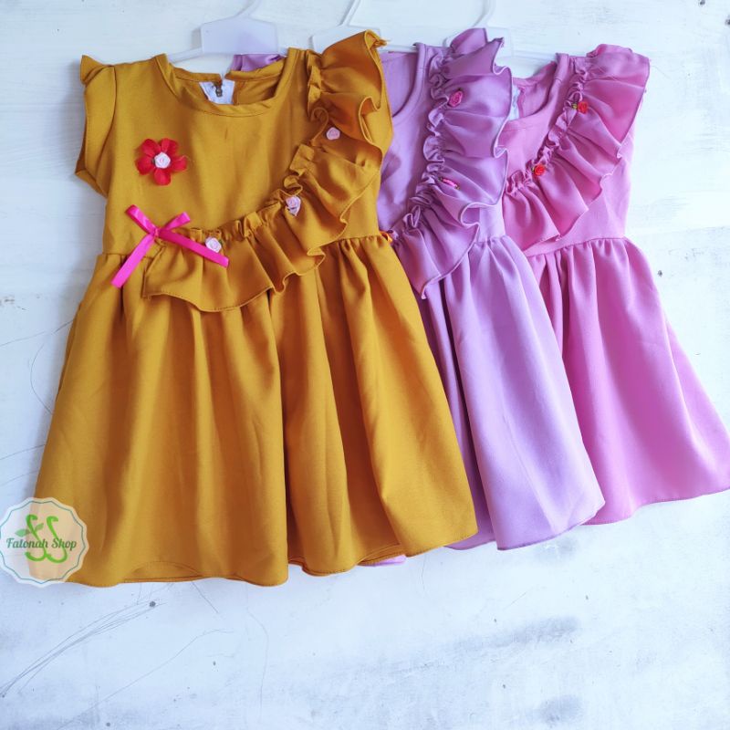 Dress anak cewek perempuan 1 2 tahun ( dress moscrepe bunga rempel )