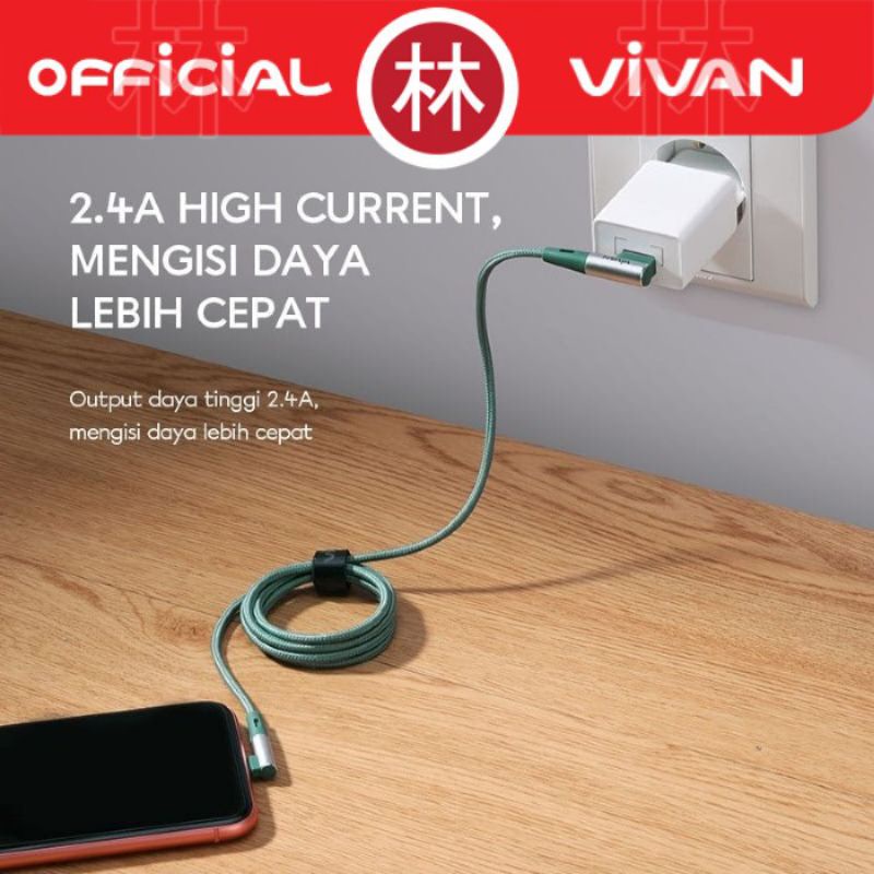 KABEL DATA GAMING Micro USB / lightning / type C / VIVAN BWM100S / BWL100S / BWC100S / BWM / BWC /BWL Fast Charging 2.4A 100cm 90° Android - ORIGINAL garansi resmi 1th